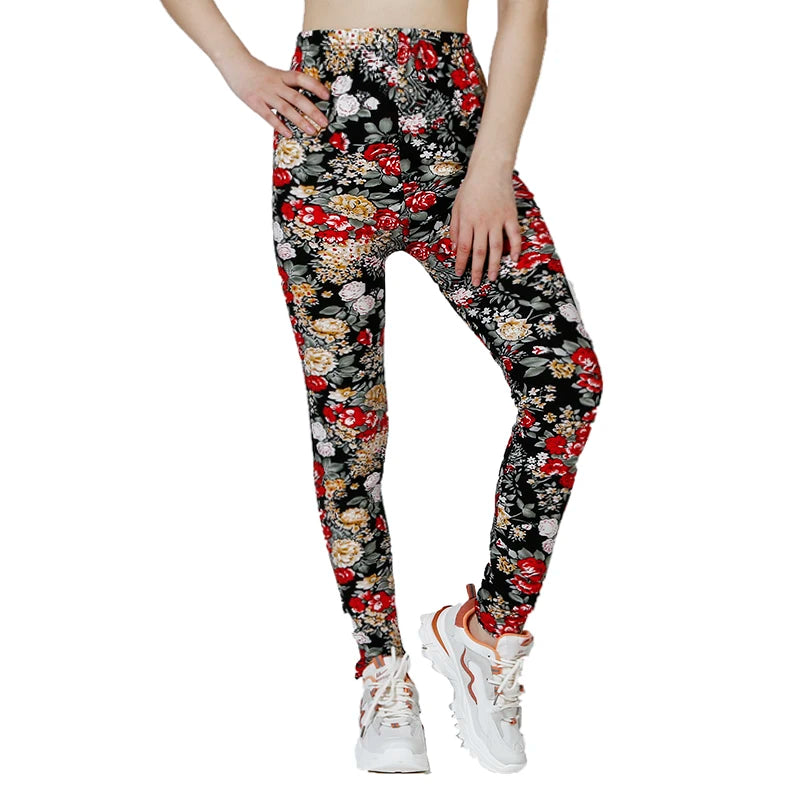 PD284 European and American Fashion Leggings, WOMEN'S Floral Prints, Fitness and Leisure Leggings, High Elasticity Leggings