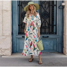 Load image into Gallery viewer, Vintage Print Patchwork Long Dresses Women Fashion Lantern Shorts Sleeves Loose Maxi Dress 2024 Lady Casual Vacation Streetwear