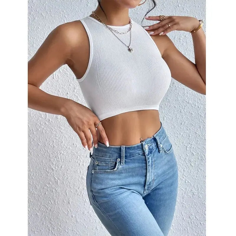 Sport Crop Top Women Fashion Sleeveless Sport Vest Solid Color Fitness Tank Top Seamless Streetwear Base Tees Tops