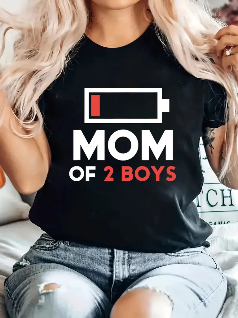 Battery strip printed MoM women's T-shirt summer short sleeved fashionable mother plot gift