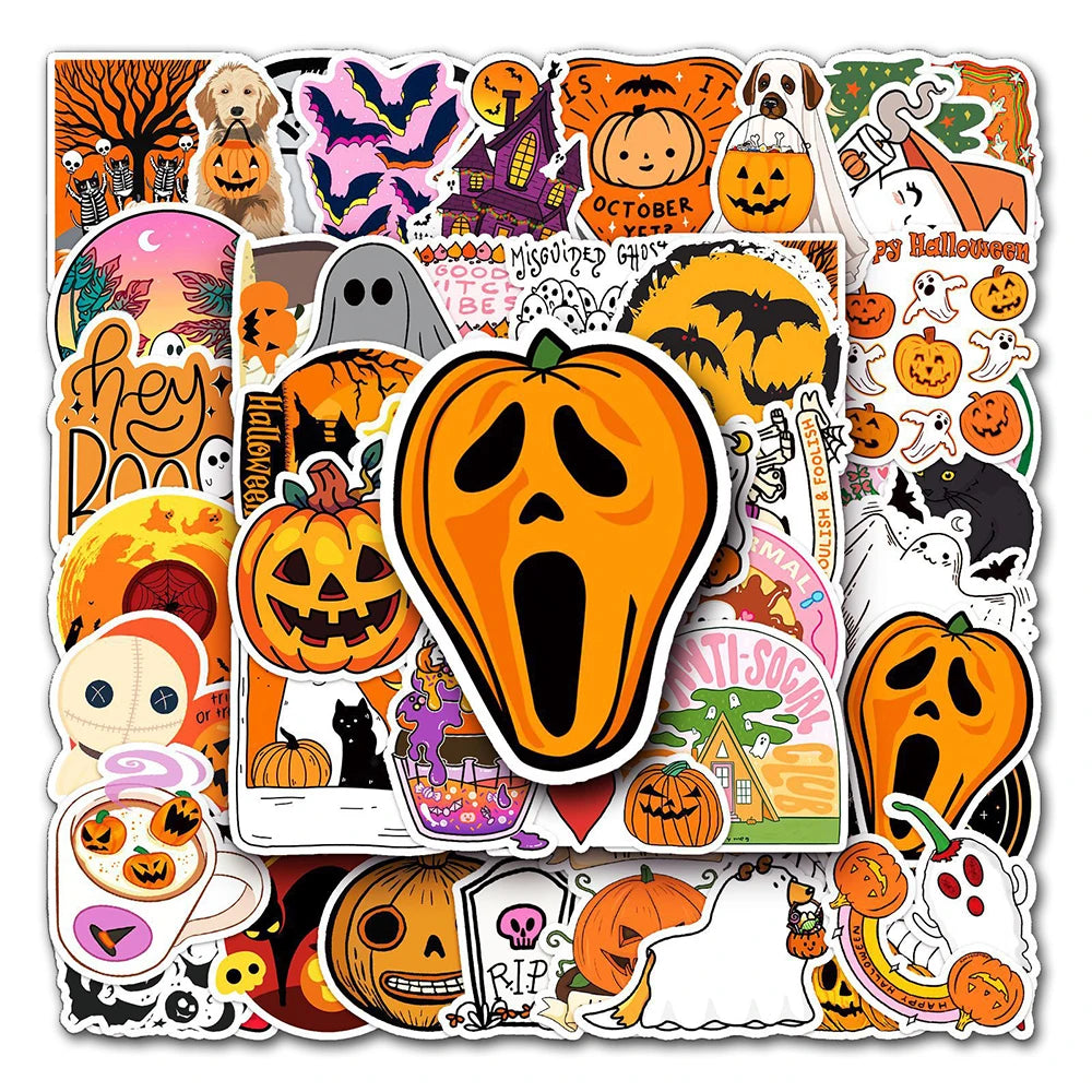 10/30/50PCS Cartoon Halloween Stickers Ghost Bat Pumpkin Graffiti Decals DIY Laptop Fridge Gift Phone Festive Sticker Kids Toys