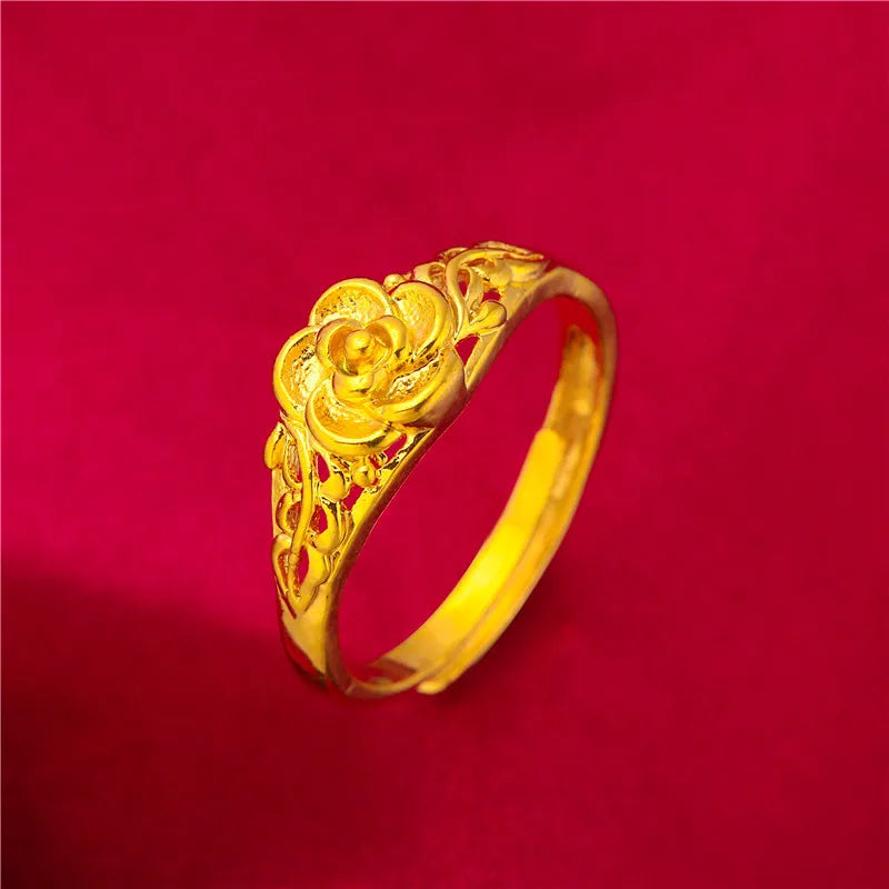 ANIID Ethiopia Dubai Flower Gold Color Arab Rings Resizable For Women Wedding Jewelry African Party Gift Nigerian Jewellery