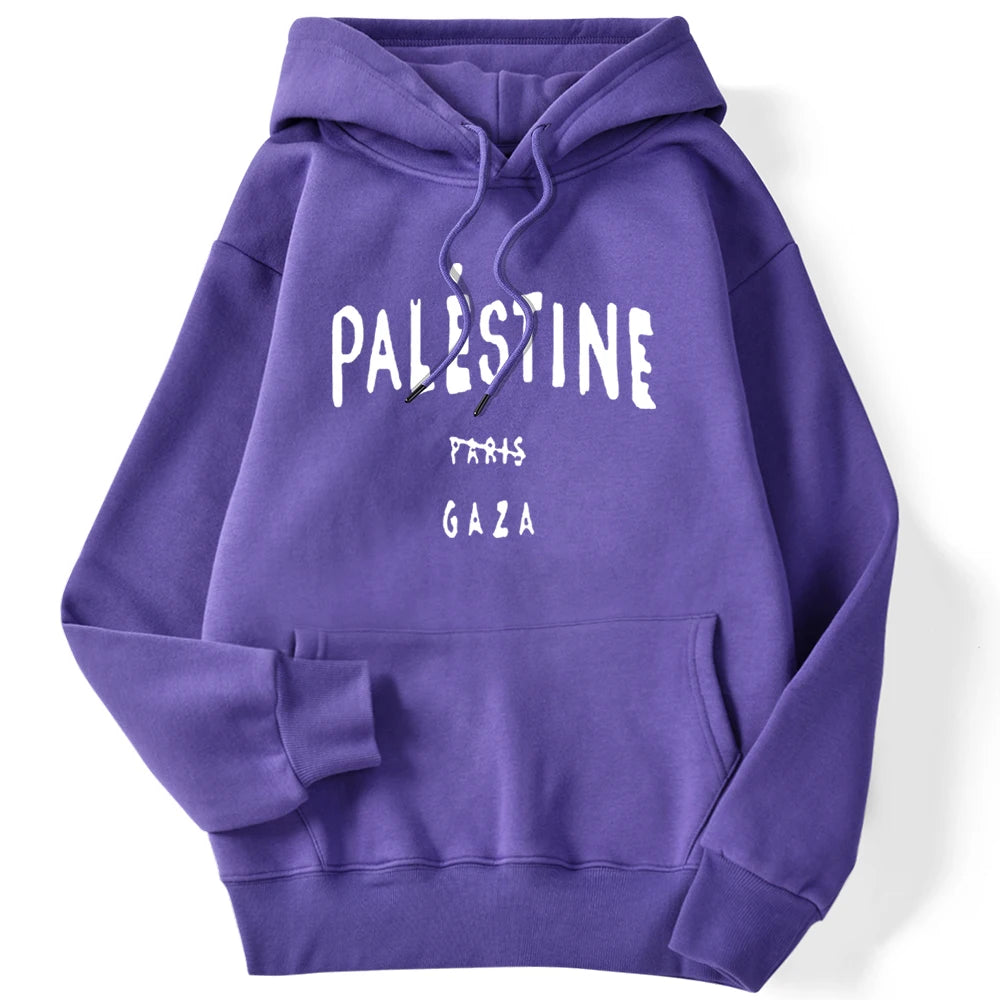 Winter Woman Hoodies Palestine Gaza Letter Printed Pullovers Breathable Loose Warm Pocket Sweatshirts Casual Ladies Streetwears