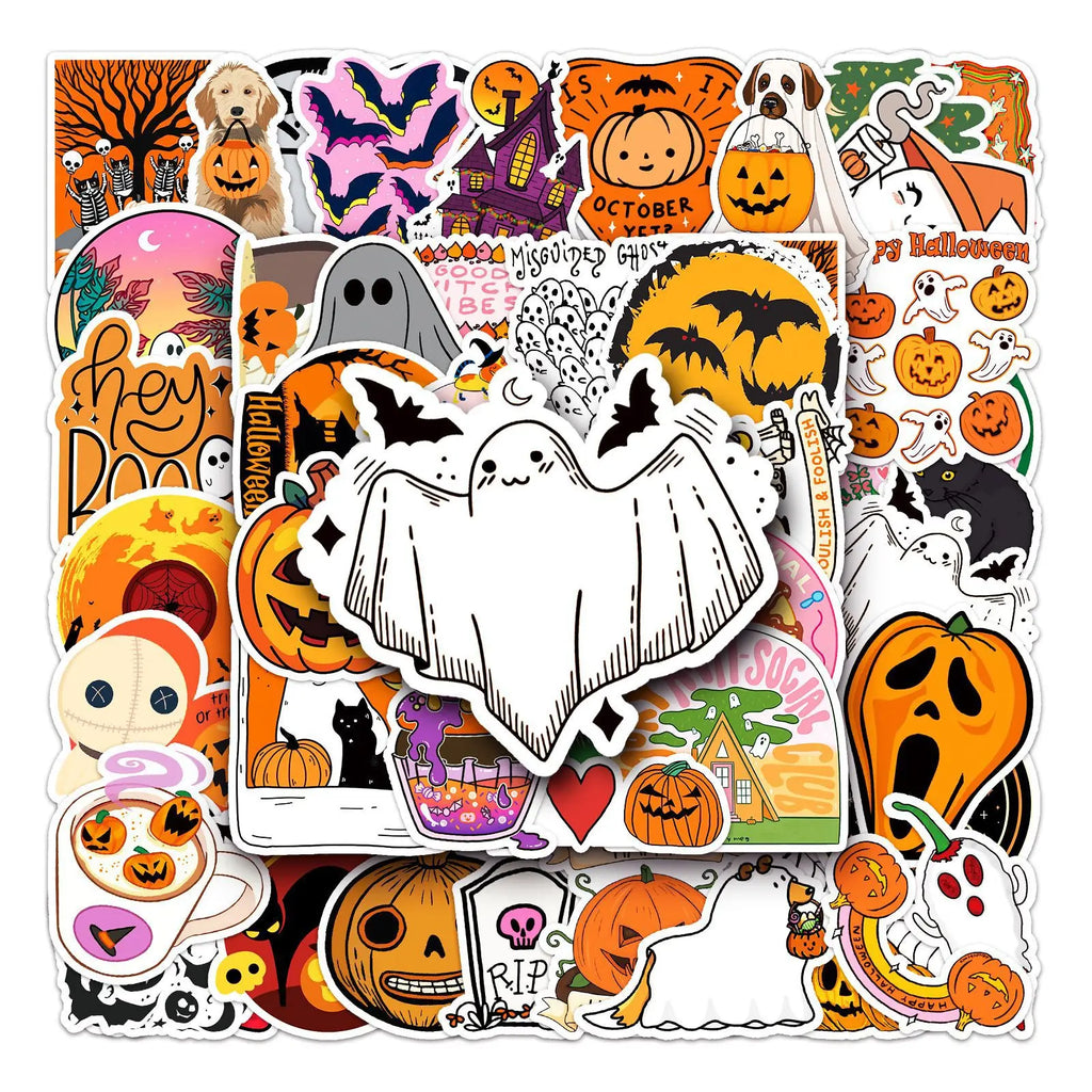 10/30/50PCS Cartoon Halloween Stickers Ghost Bat Pumpkin Graffiti Decals DIY Laptop Fridge Gift Phone Festive Sticker Kids Toys