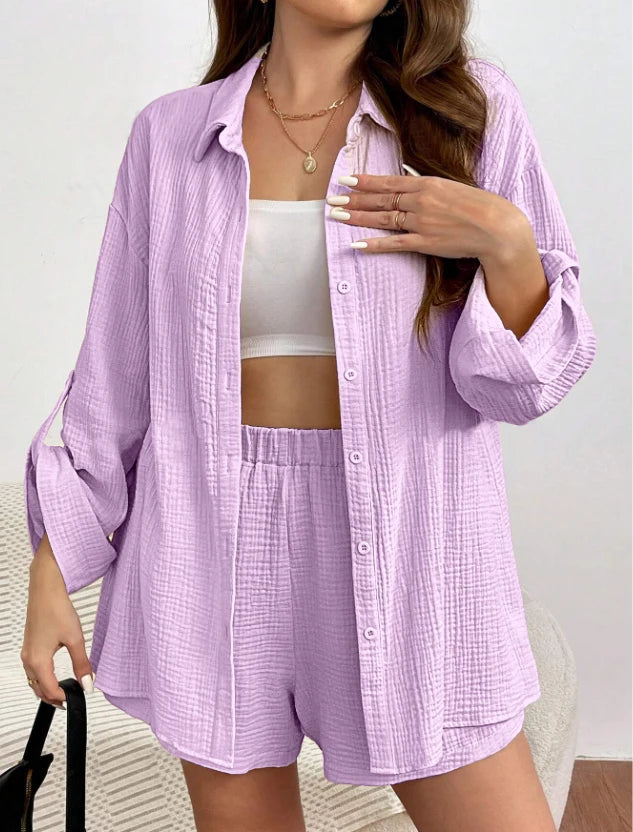 Solid Color Casual Loose Short Pants Sets For Women 2024 Elegant Summer Women's Two Pieces Suit Full Set Female Outfit Clothes