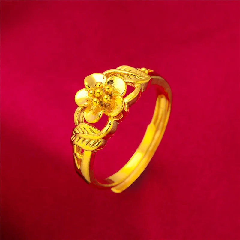 ANIID Ethiopia Dubai Flower Gold Color Arab Rings Resizable For Women Wedding Jewelry African Party Gift Nigerian Jewellery