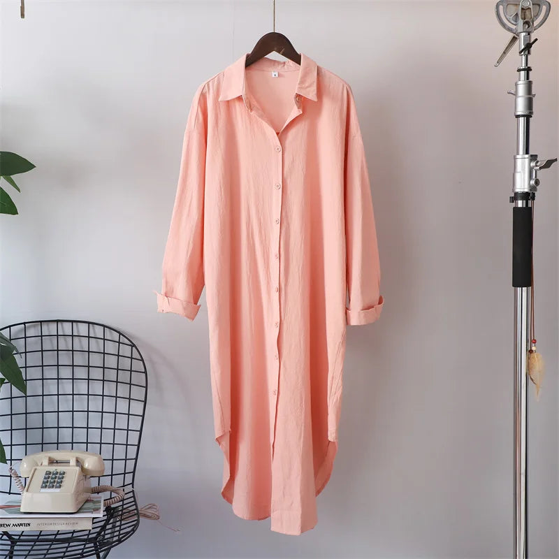 Syiwidii White Shirts Dress for Women Oversized Casual Cotton Loose Dresses Long Sleeve Button Up Blue Midi Long Blouses Dress