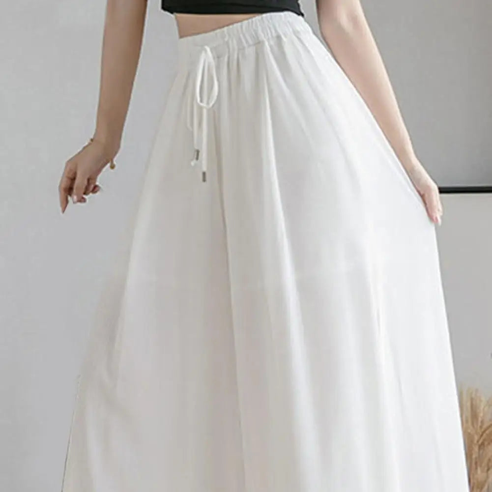 Women Pants Culottes Elastic Wide Leg Irregular Hem Double Layers Korean Trousers Summer Casual Loose Pleated Pants