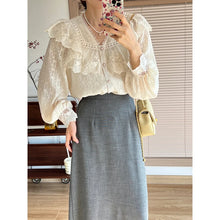 Load image into Gallery viewer, Vintage French Women Shirts Lace Lolita Elegant Long Sleeve Flounce Blouse High Quality Office Lady New Fashion Chic Female Tops