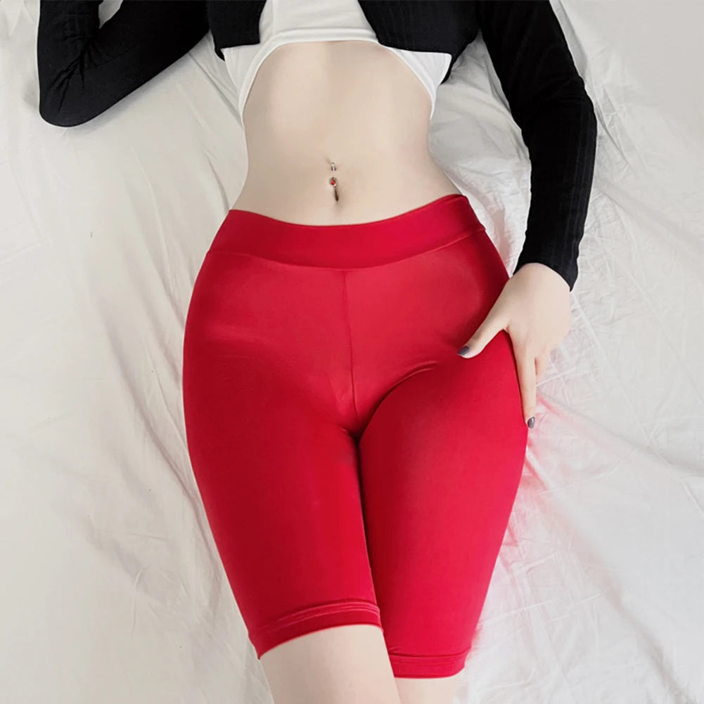 Summer Women's See-Through Solid Color Lightweight Thin Short Leggings Lingerie Shorts Nightwear Tight Female Clothing