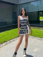 Load image into Gallery viewer, Sexy Midnight Mini Dress Stretch Skinny Party Clubwear Y2K slogan Letter Printed White Hip Dress Women Summer Fashion Strapless