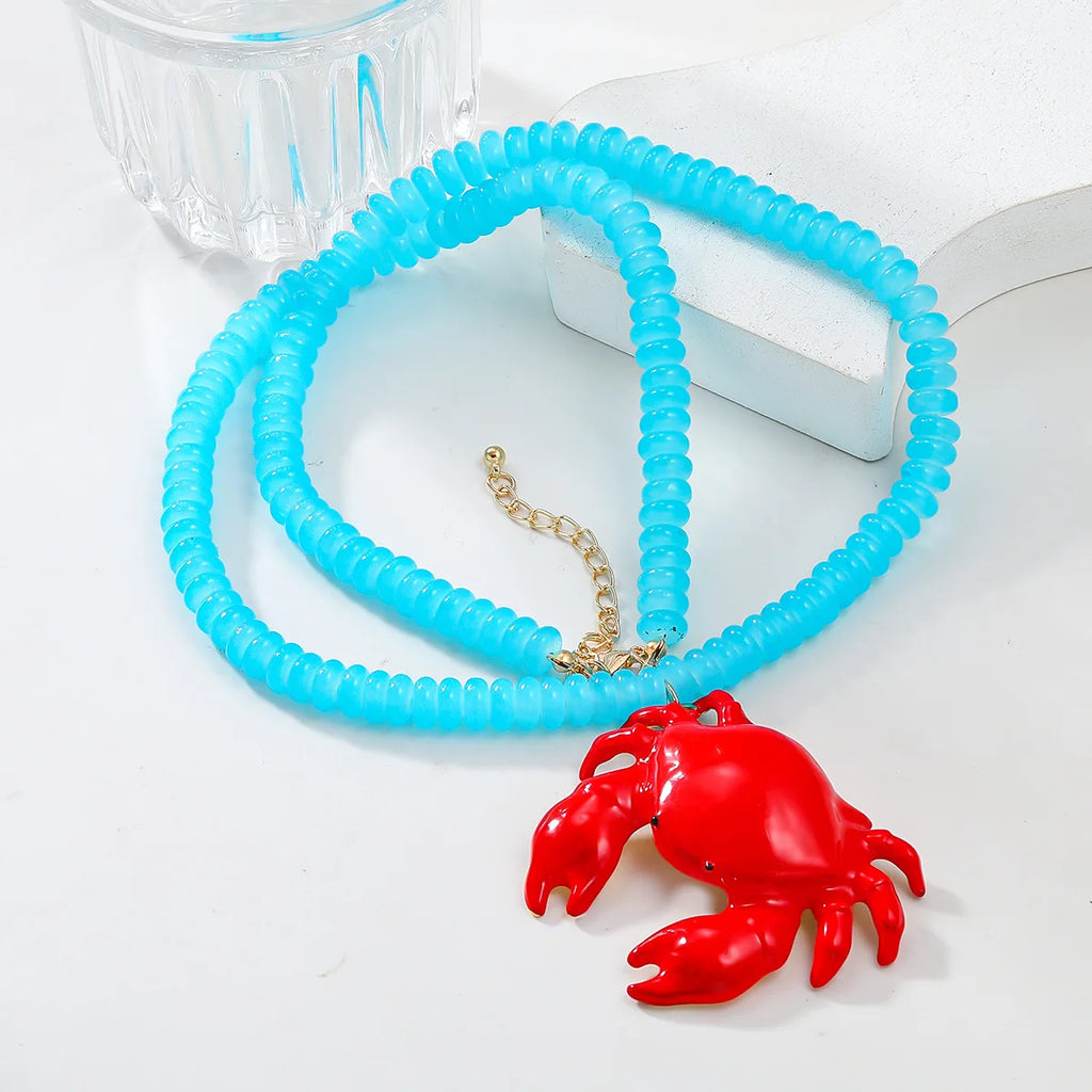 New Handmade Acrylic Beads Chains Choker Red Crab Pendant Necklaces for Women 2024 Trend Jewelry Collar Beach Party Accessories