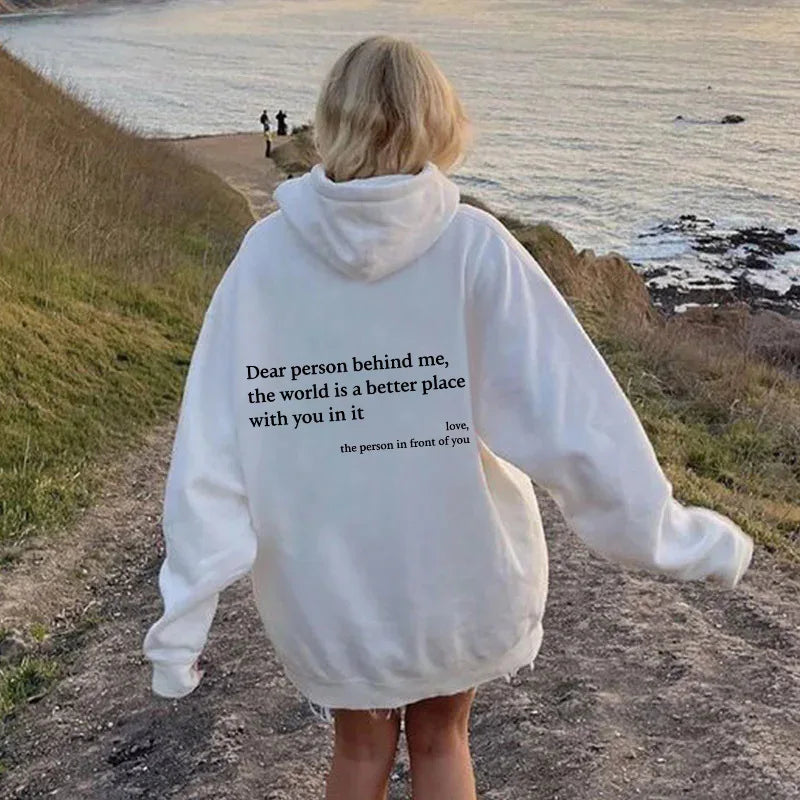 Autumn Y2k Hoodies Young Lady Printed Letter Dear Person Behind Me Casual Oversized Hoodie Aesthetic Hoody Sweatshirt Tops