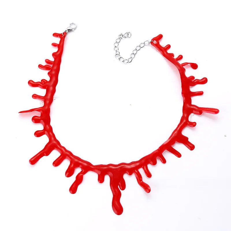 Halloween Bloody Necklace Women Chokers Necklaces Fear Blood Drop Necklace Vampire Teeth Red Blood Drip Chokers Halloween Party