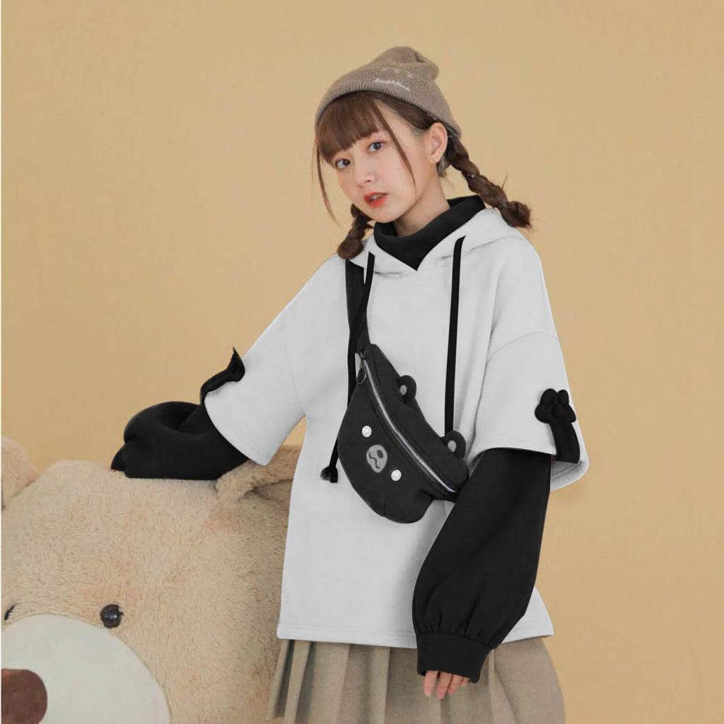 3XL Harajuku Aesthetic Bear Anime Hoodie Women Korean Kawaii Crewneck Long Sleeve Oversize Streetwear Kpop Y2K Winter Cloth Top