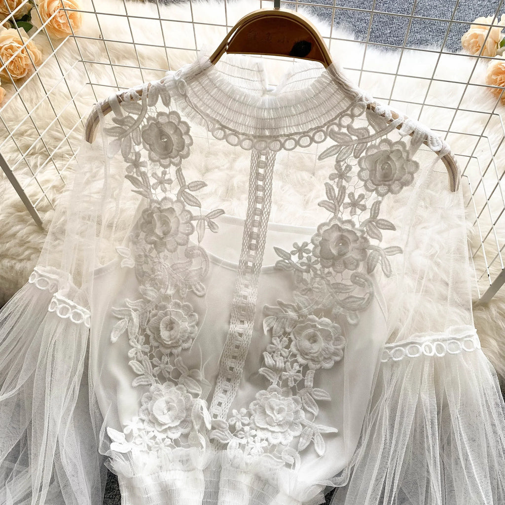 Lace Puff Long Sleeve Blouse Vintage Fashion Blouses Elegant Femme Blusas Korean Woman Tops Women Shirts Clothing Dropshipping