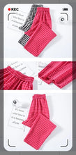 Load image into Gallery viewer, New Women&#39;s Checkered Cotton Hemp High Waist Casual Haren Pants Summer Korean Fashion Loose Women Seven Split Wide Leg Pants