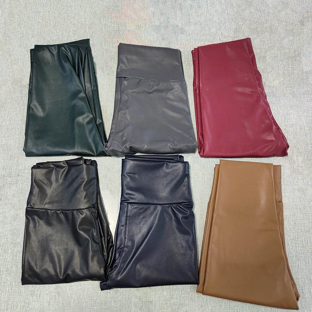 New Women PU Leather Pants Multicolor High Waist Leather Leggings Plus Size Elastic Slim Skinny Sexy Leather Pants Trousers