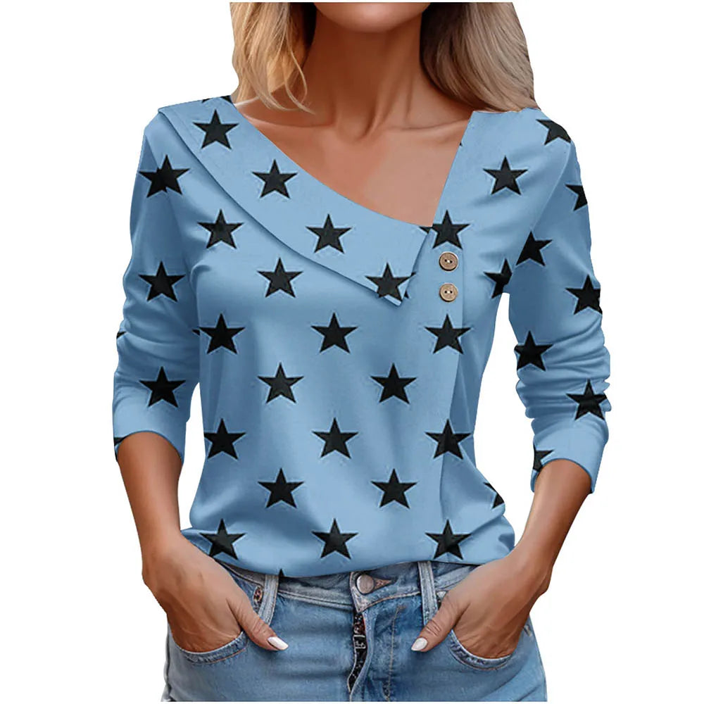 T Shirt For Women Fashion Long Sleeve Top White Floral Print Shirts And Blouses Autumn Winter Clothes For Women 2024