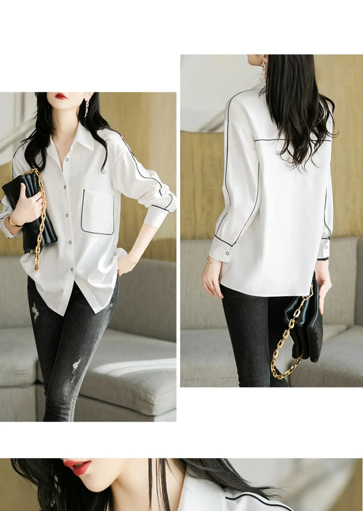 CJFHJE Elegant Solid Blouse Women Laple Loose Single Breasted Long Sleeve Shirt Female Korean Fashion New Casual Spring Clothes