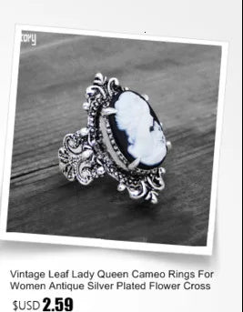 Vintage Leaf Lady Queen Cameo Rings For Women Antique Silver Plated Flower Cross Pink Cameo Ring Fashion Jewelry