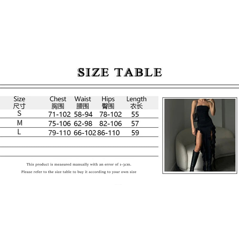 Y2k high split va va voom stitch trend women's traf new shoulder tube top bag hip slim irregular dress landing in Europe and Ame