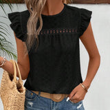 New T Shirts Womens Elegant Fashion Pullover New Lace Hollow Flower Short Sleeve Blouses Round Neck Casual Tops женская одежда