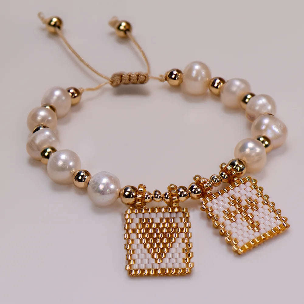 Woven Pearl Cross Heart Bracelet Beaded Miyuki Boho Christian Religious Charm Jewelry Womens 2023 Fashion Love Blessing Gift