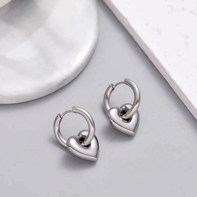 Classic Stainless Steel Heart Star Hoop Earrings For Women Punk Hip Hop Gold Silver Color Y2K Jewelry Female Earrings oorbellen