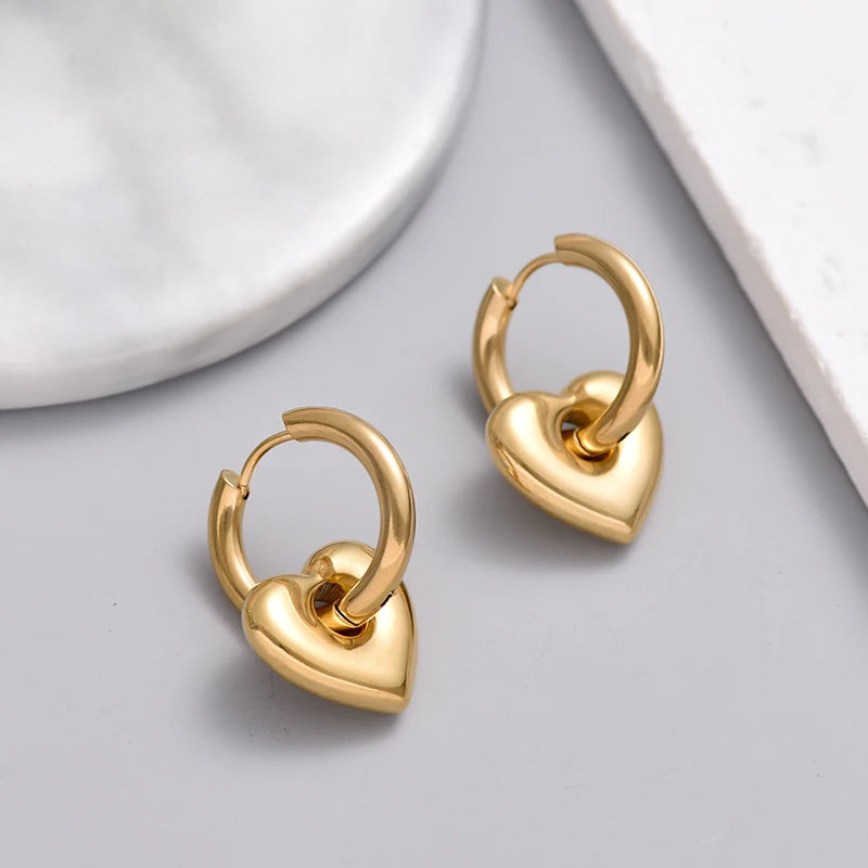 Classic Stainless Steel Heart Star Hoop Earrings For Women Punk Hip Hop Gold Silver Color Y2K Jewelry Female Earrings oorbellen