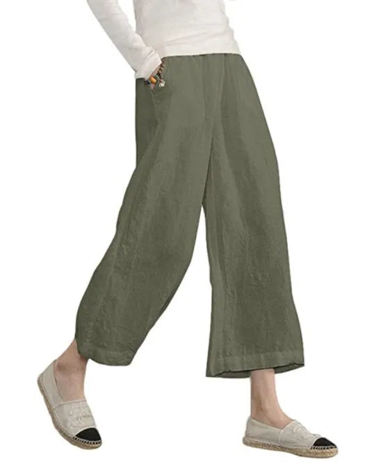 2024 Summer Cotton Linen Oversize Women Pants Long Black Wide-Leg Trousers Female Summer New Casual Office Trendy Ladies Bottom