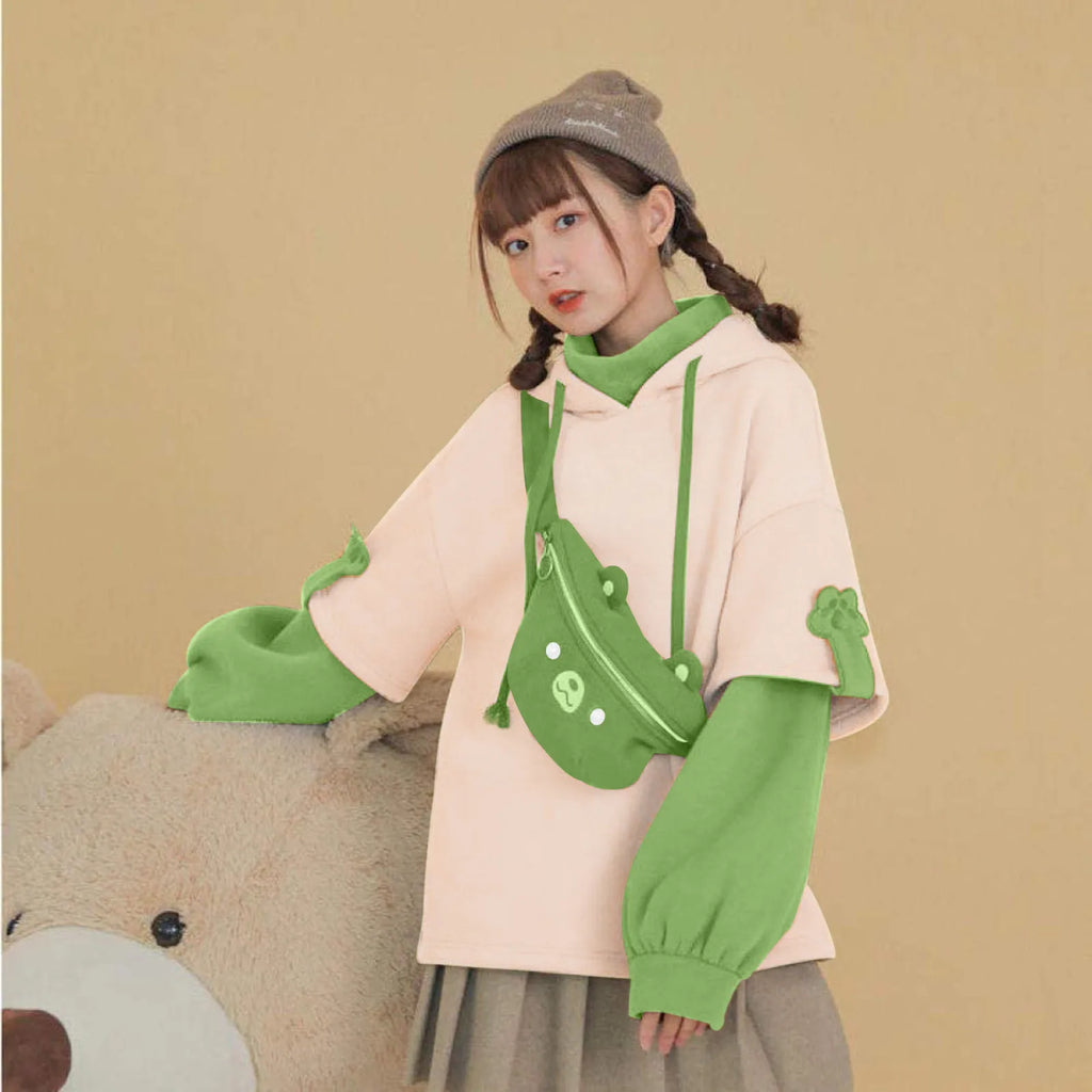 3XL Harajuku Aesthetic Bear Anime Hoodie Women Korean Kawaii Crewneck Long Sleeve Oversize Streetwear Kpop Y2K Winter Cloth Top