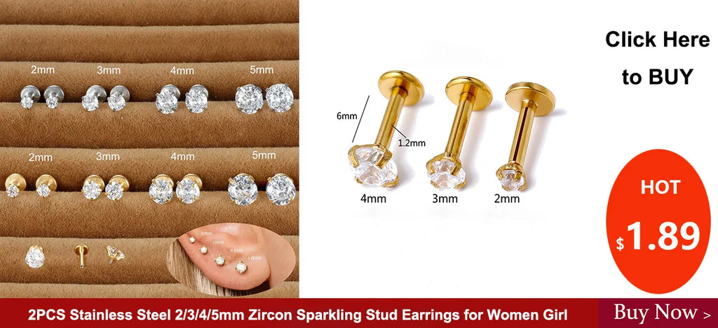 2pcs Stainless Steel Pearl Cartilage Helix Ear Piercing Stud Earrings For Women 3/4/5/6/7mm Tragus Piercing Earring Body Jewelry