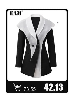 EAM Apricot Irregular Ribbon Blazer Women Big Size New Lapel Long Sleeve Loose Fit Jacket Fashion Spring Autumn 2024 1DF508112