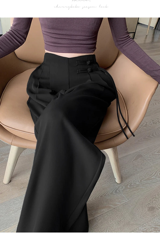 High Waist Buttons Suit Wide Leg Women's Full Pants 2024 New Spring Summer Female Elegant Minimalism Straight Loose Trousers