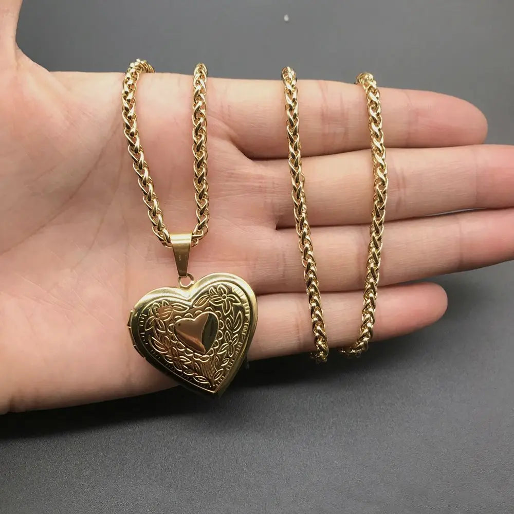 Heart Shaped Locket Pendants Necklaces For Women Gold Color Photo Frame Valentine Lovers Necklace Gift Fashion Jewelry