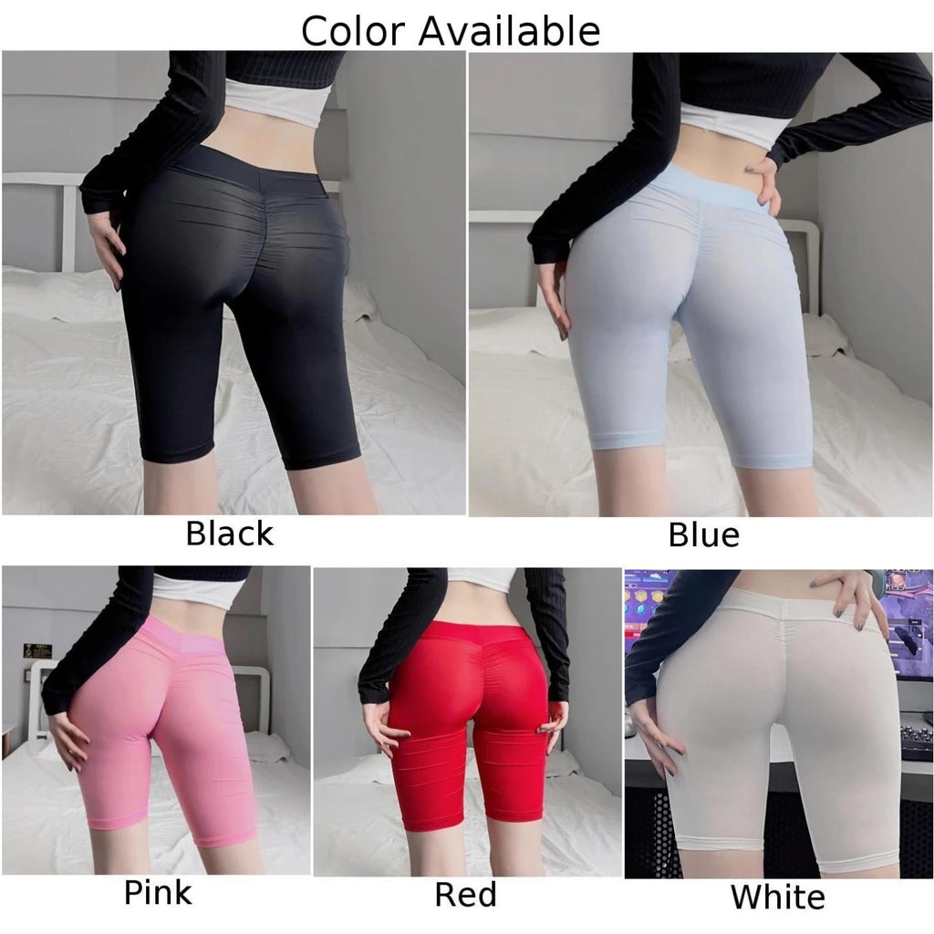 Summer Women's See-Through Solid Color Lightweight Thin Short Leggings Lingerie Shorts Nightwear Tight Female Clothing