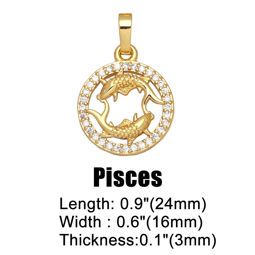 OCESRIO 12 Constellation Zodiac Charms for Jewelry Making Gold Plated Copper Zircon Supplies for Jewelry Findings pdta618