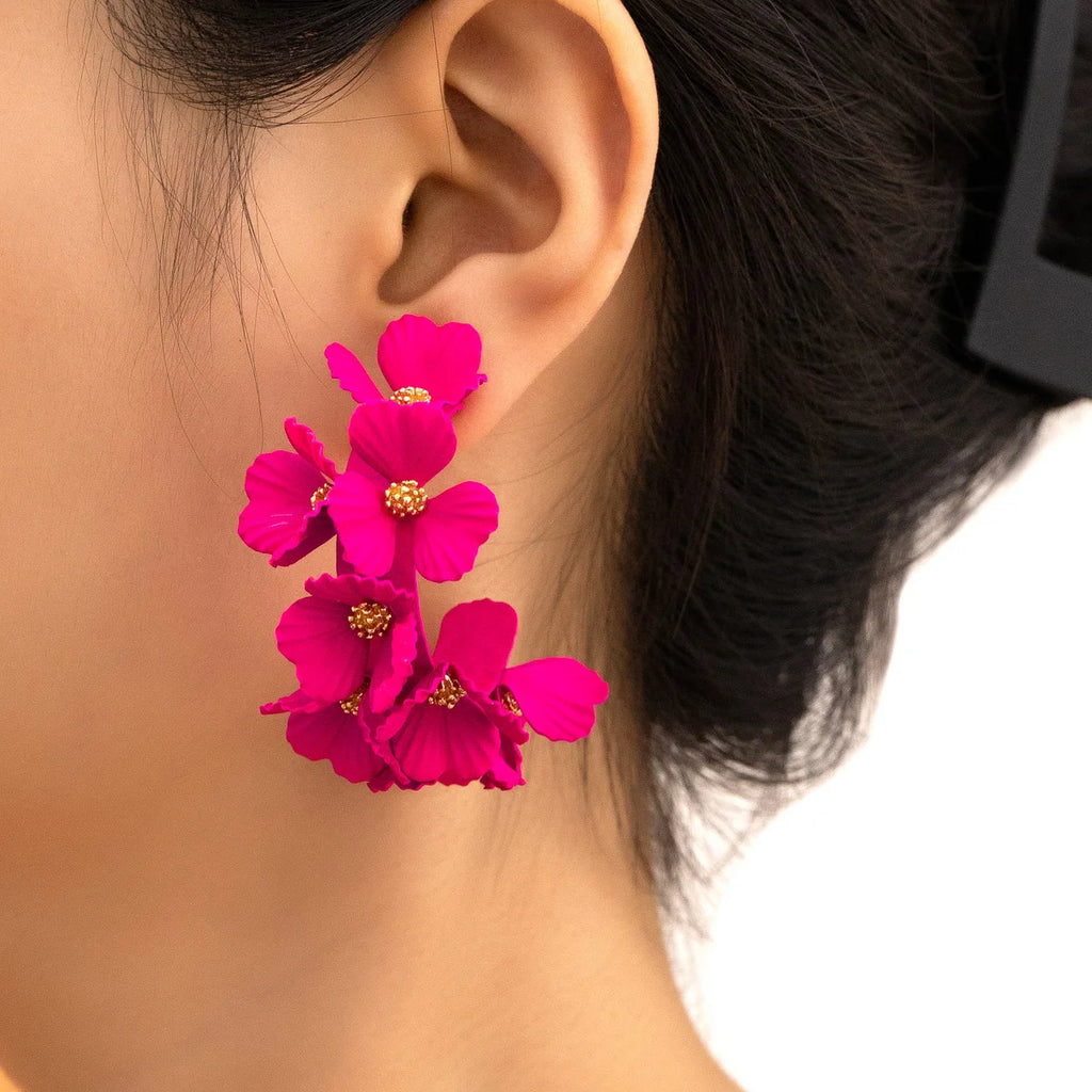 Fashion New Design Multi-layer Flower C-shaped Earrings for Women Party Painting Lacquer Floral Elegant Earring Jewelry