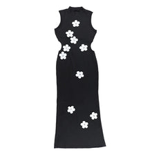 Load image into Gallery viewer, Weird Puss Flower Appliques Dress Woman Summer Sexy Splits Sleeveless Simple Half High Collar Classical Party Skinny Vestidos