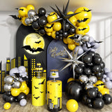 Black Yellow Silver Balloons Arch Garland Kit Bat Theme Man with Starburst Balloons Boys Baby Shower Birthday Party Decorations