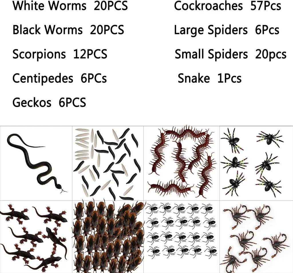 148 Pieces Plastic Bugs Trick Joke Decoration Scary Insects Fake Snake Cockroaches Spiders Halloween Party  Fools Day Decoration