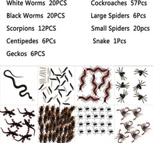 Load image into Gallery viewer, 148 Pieces Plastic Bugs Trick Joke Decoration Scary Insects Fake Snake Cockroaches Spiders Halloween Party  Fools Day Decoration