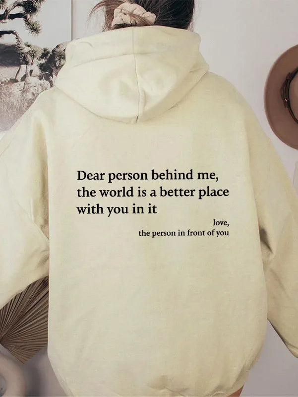 Autumn Y2k Hoodies Young Lady Printed Letter Dear Person Behind Me Casual Oversized Hoodie Aesthetic Hoody Sweatshirt Tops