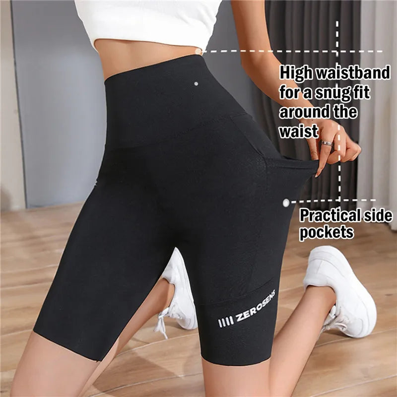 Women'S Gym Short Leggings With Pockets Outdoor Cycling Gym Fitness Push Up Hip Lift Pants Seamless Elastic High Waist Tights