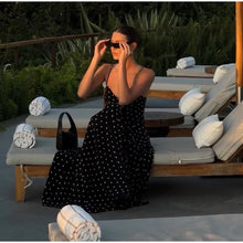 Load image into Gallery viewer, Sexy Black Spotted Backless A-line Sling Long Dresses Elegant Sleeveless High Waist Slim Dress Summer Lady Vacation Party Robes