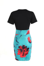 Load image into Gallery viewer, New Colored Flower Wrapped Hip Short sleeved Dress for Women