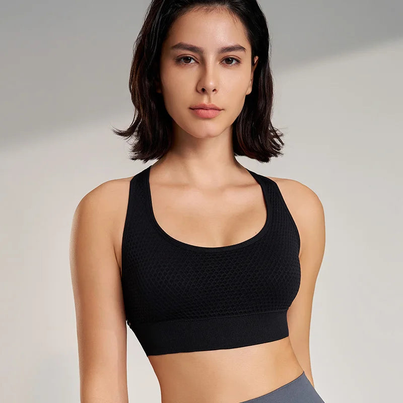 Women Shockproof Gathered Breathable Sports Underwear Running Workout Beauty Back Yoga Bra Fintess Gym Push UP Exercise Tops