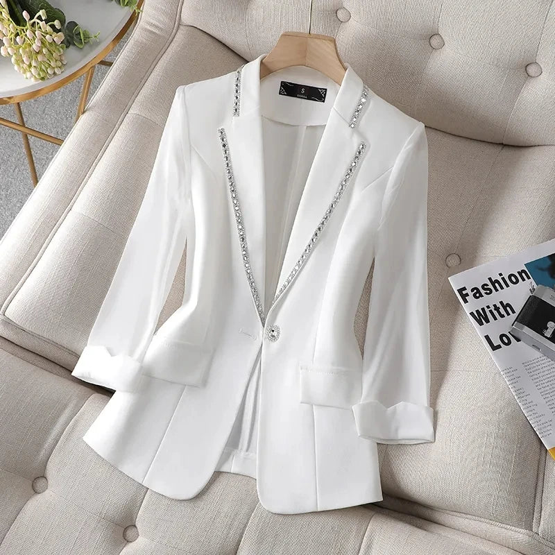 2022 Autumn  Women's Blazer Paillettes Femme Summer Sunscreen Jacket White New Suit Jacket Women's Fashion Thin Black Cardigan