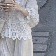 Load image into Gallery viewer, REALEFT Vintage Embroidery Women&#39;s Blouses 2024 New Spring Summer Korean Casual Lace Long Sleeve Single Breated Shirts Female